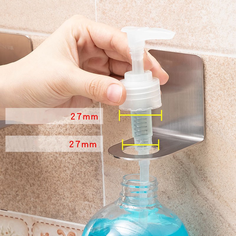 Bộ móc treo cổ chai nước rửa tay, dầu gội Inox SUS304 dán tường gạch men siêu chắc chắn
