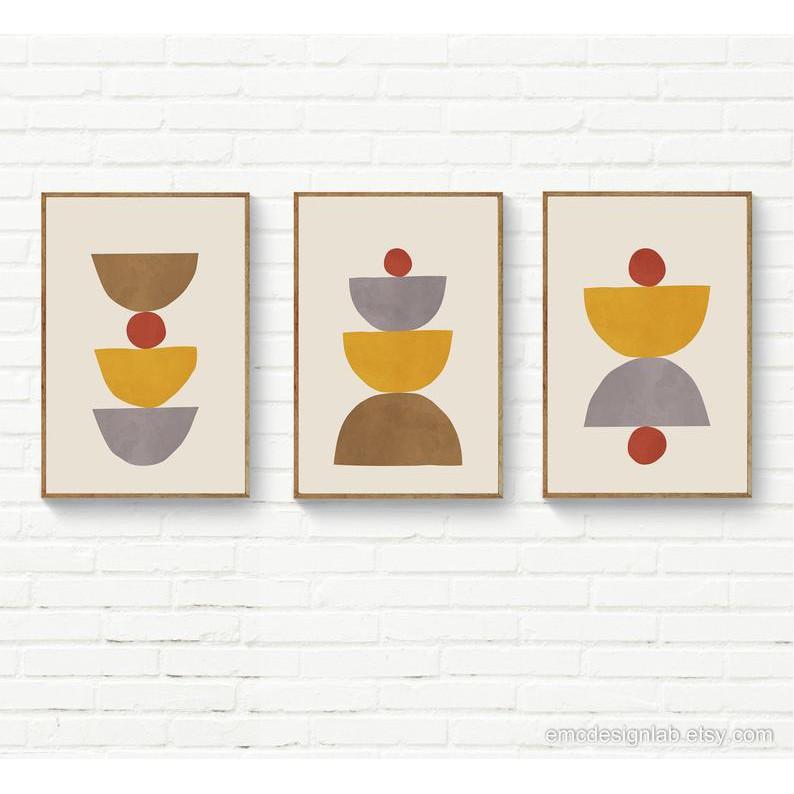 Tranh treo tường | Bộ 3 tranh Kitchen Printable Wall Art, MidCentury Kitchen Prints