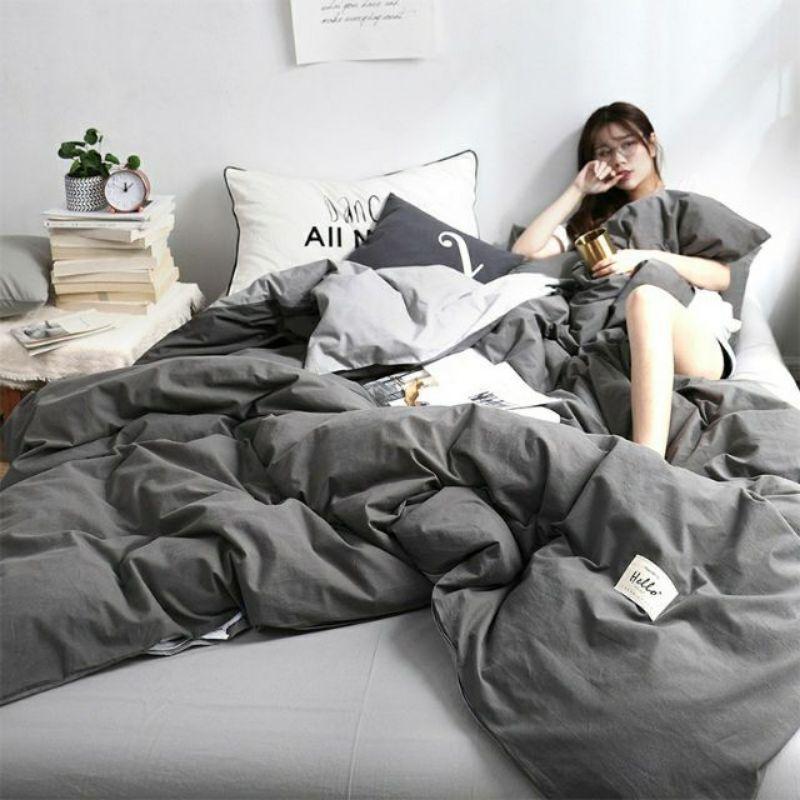 Bộ chăn ga gối cotton tici nhập khẩu xám