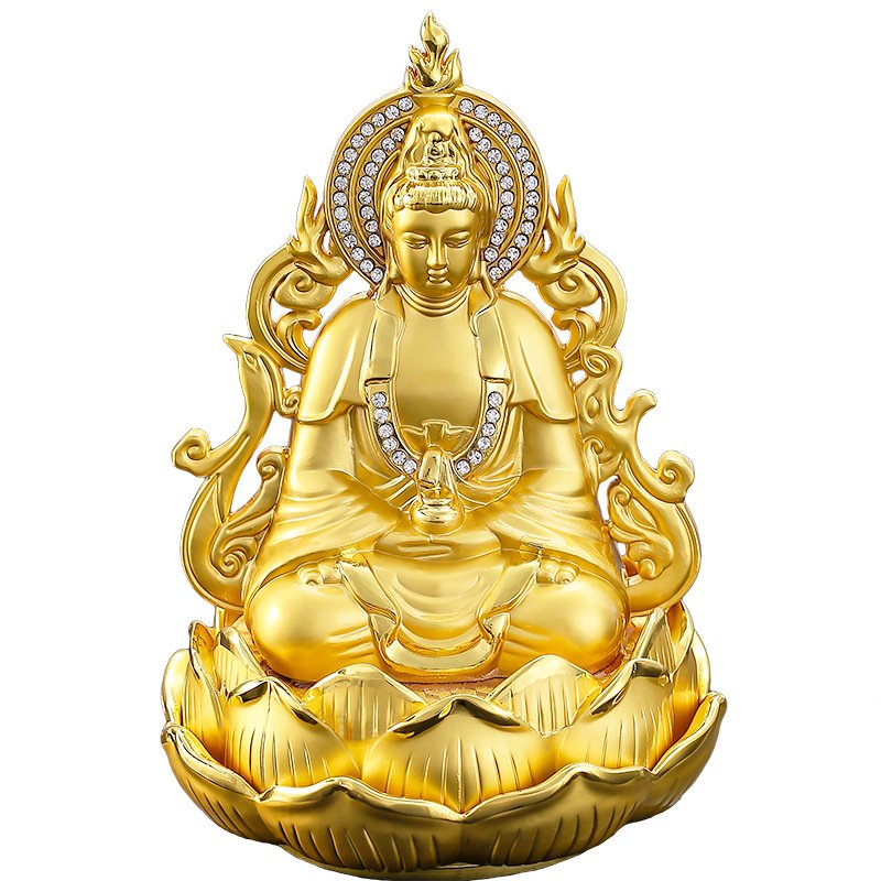 Tượng Phật Quan Âm bằng hợp kim mạ vàng ngồi đài sen để xe ô tô C13