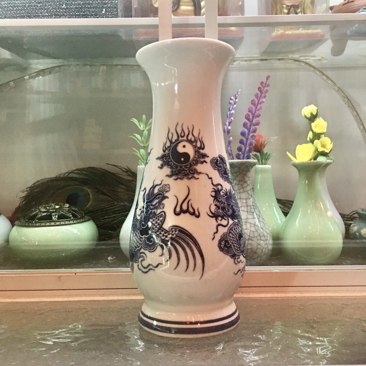Bình hoa sứ Rồng Xanh cao 20cm - thờ cúng