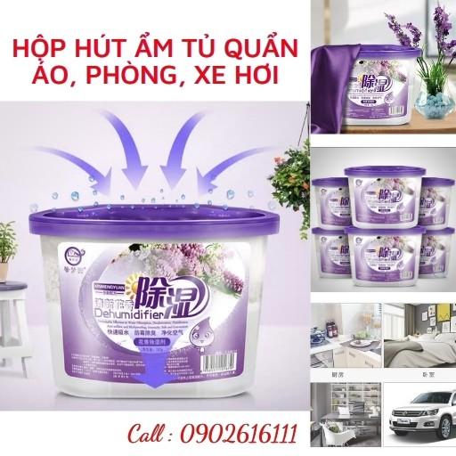 Hộp Hút Ẩm khử mùi nấm mốc hương lavender 450Ml chuyên dùng trong tủ quần áo, tủ giày, két sắt, phòng vệ sinh