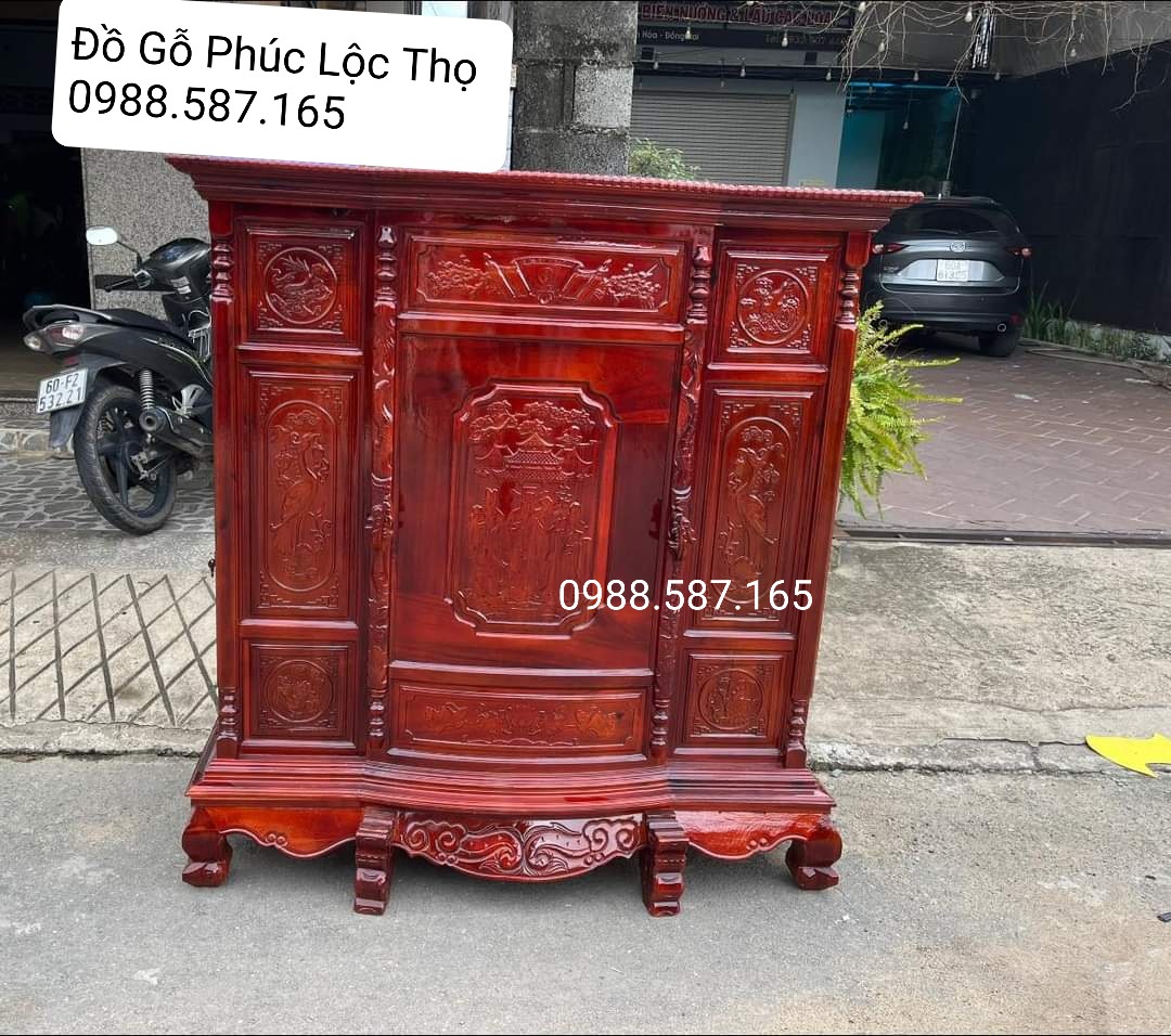 Tủ thờ bụng phệ gỗ tràm mẫu Phúc lộc thọ nhiều kích thước ( 0988 587165 )