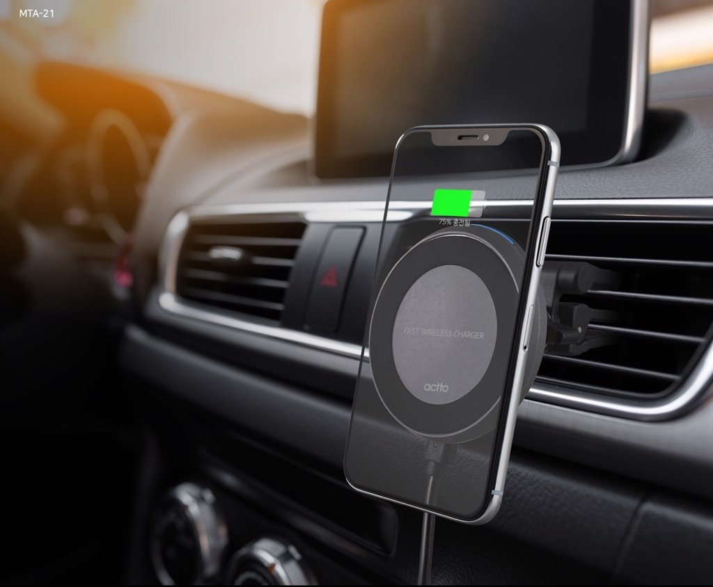 Bộ Sạc Nhanh Không Dây Ô Tô Xe Hơi Rapid Fast Car Wireless Charger 10W - Xoay 360 Actto MTA-21 HÀNG NỘI ĐỊA HÀN QUỐC CAO CẤP CHÍNH HÃNG