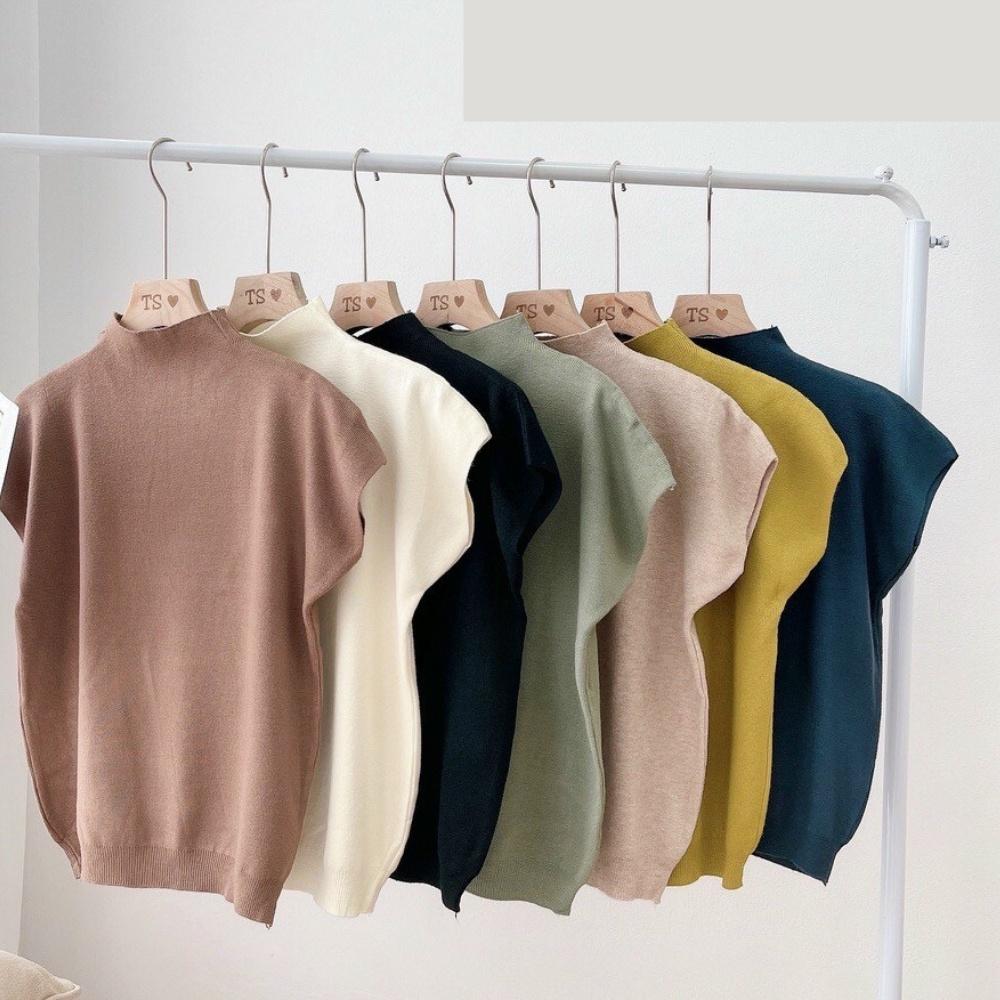 Áo len nữ tay hến dáng rộng ngắn tay cổ lọ 3 phân mềm mịn bo chun eo phong cách Hàn Quốc AL10
