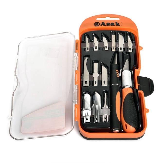 Bộ dụng cụ điêu khắc, chạm, trổ, tách, ghép cao cấp 14 chi tiết Asaki