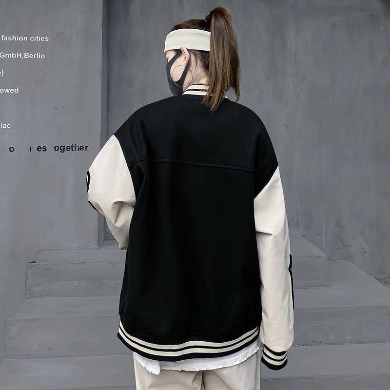 Áo varcity bomber Unisex 3 màu phối da,áo khoác nam nữ Miuzi DT141