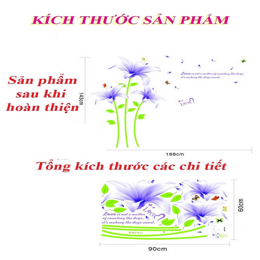 Decal dán tường phòng ngủ trang trí spa combo đôi hoa tím sang trọng và lãng mạn