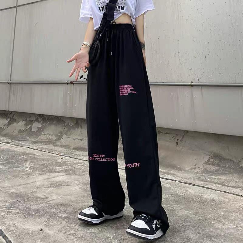 Quần jogger nữ chốt gấu hoạ tiết chữ hồng chất umi dày dặn form rộng