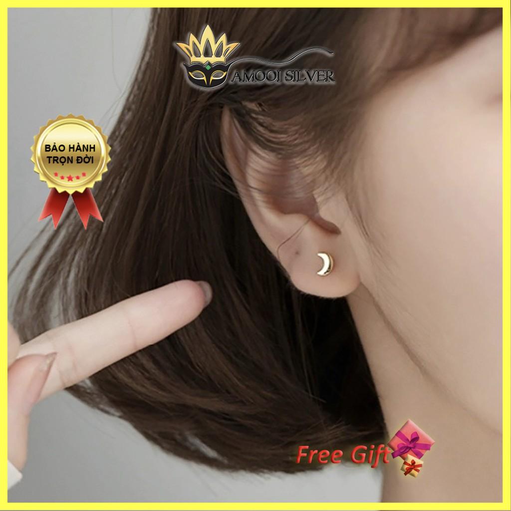 Bông tai bạc S925 mặt trăng chui vặn - Amooi Silver AB164