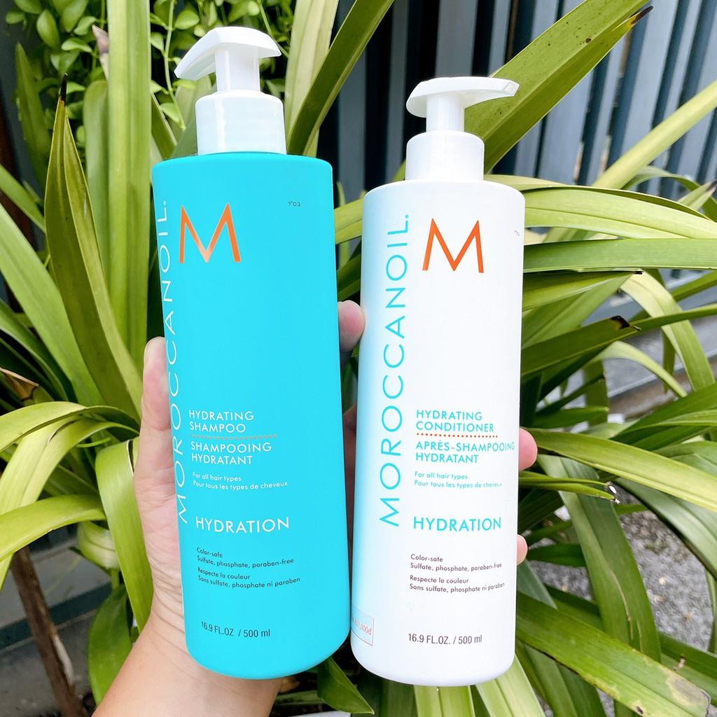 Bộ Dầu Gội Xả Dưỡng Ẩm Tóc Khô Moroccanoil Hydration Hydrating 500ml + Gội xả gói Karseell 15ml