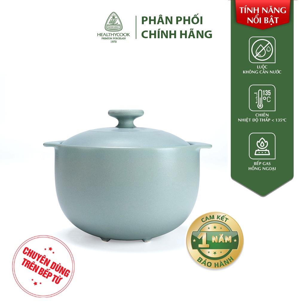 Nồi Sứ Dưỡng Sinh Minh Long (Bếp Từ) Vesta_Màu Xám_(tròn cao, có chân), Dùng Cho Bếp Từ_Healthy cook