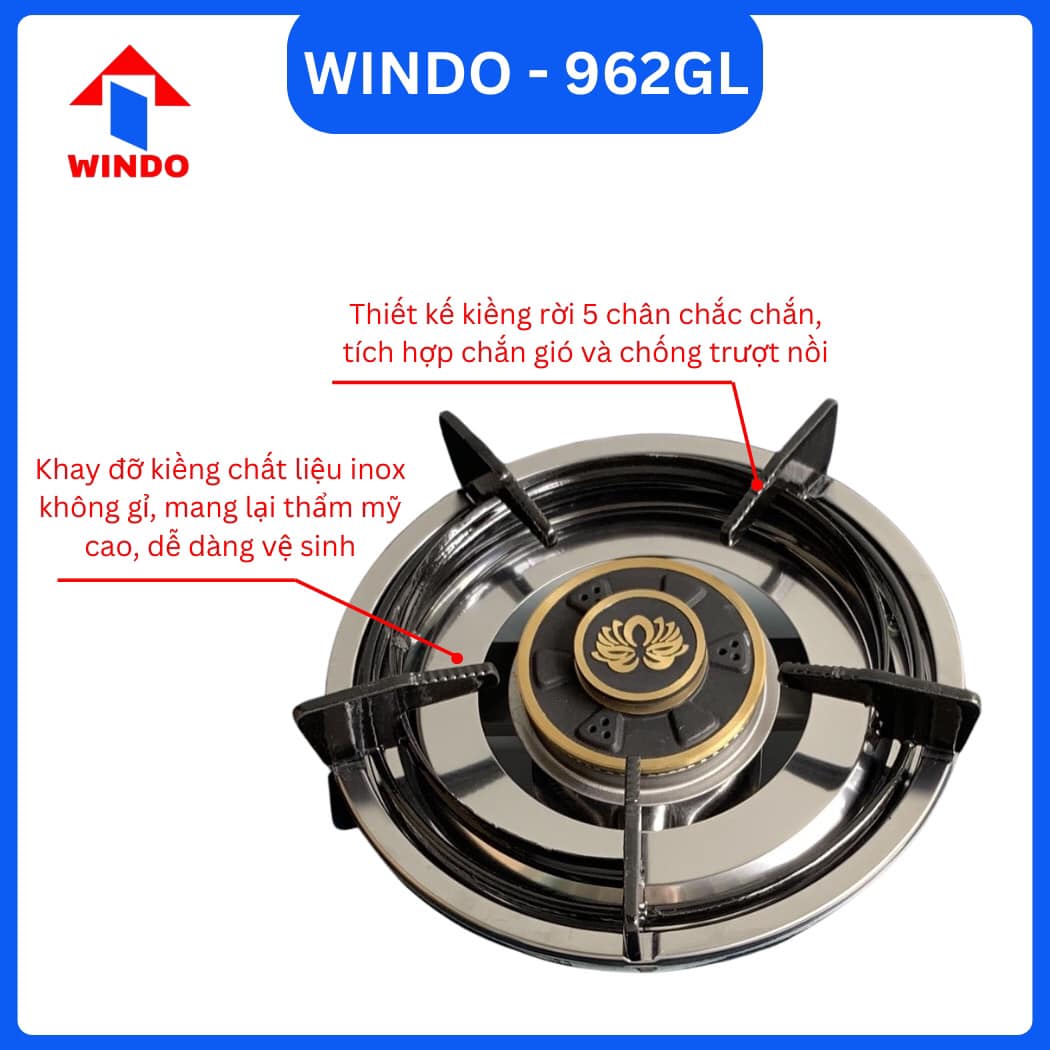 BẾP GAS ĐÔI MẶT KÍNH CAO CẤP WINDO - 962GL- Hàng Chính Hãng