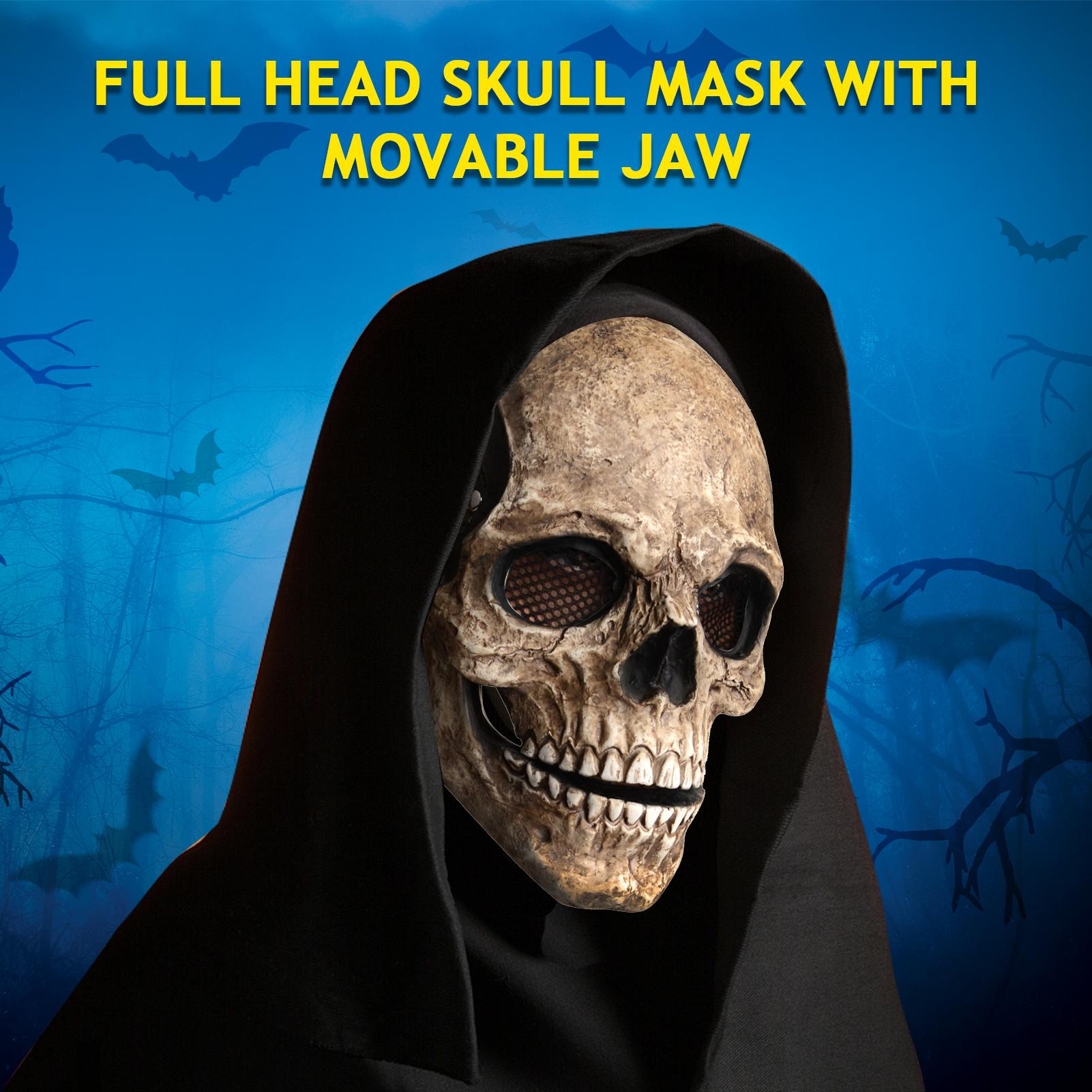 Movable Jaw Full Head Skull Mask Skeleton Mask Halloween Cosplay Scary Mask Horror Helmet for Halloween Decoration