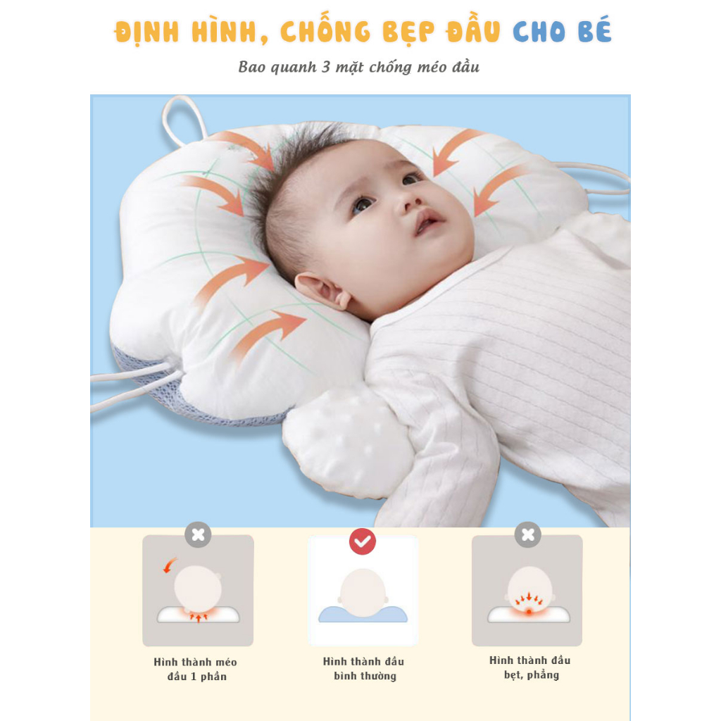 Gối Chữ U Cho Bé Sơ Sinh Chống Giật Mình Chống Bẹp Đầu Có Dây Rút Điều Chỉnh Bafaby Kids - 305