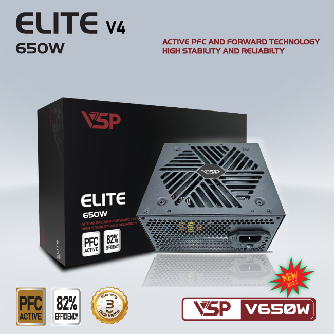 Nguồn VSP Elite V650W Dual Cpu Cable, Active PF - HT- HÀNG CHÍNH HÃNG
