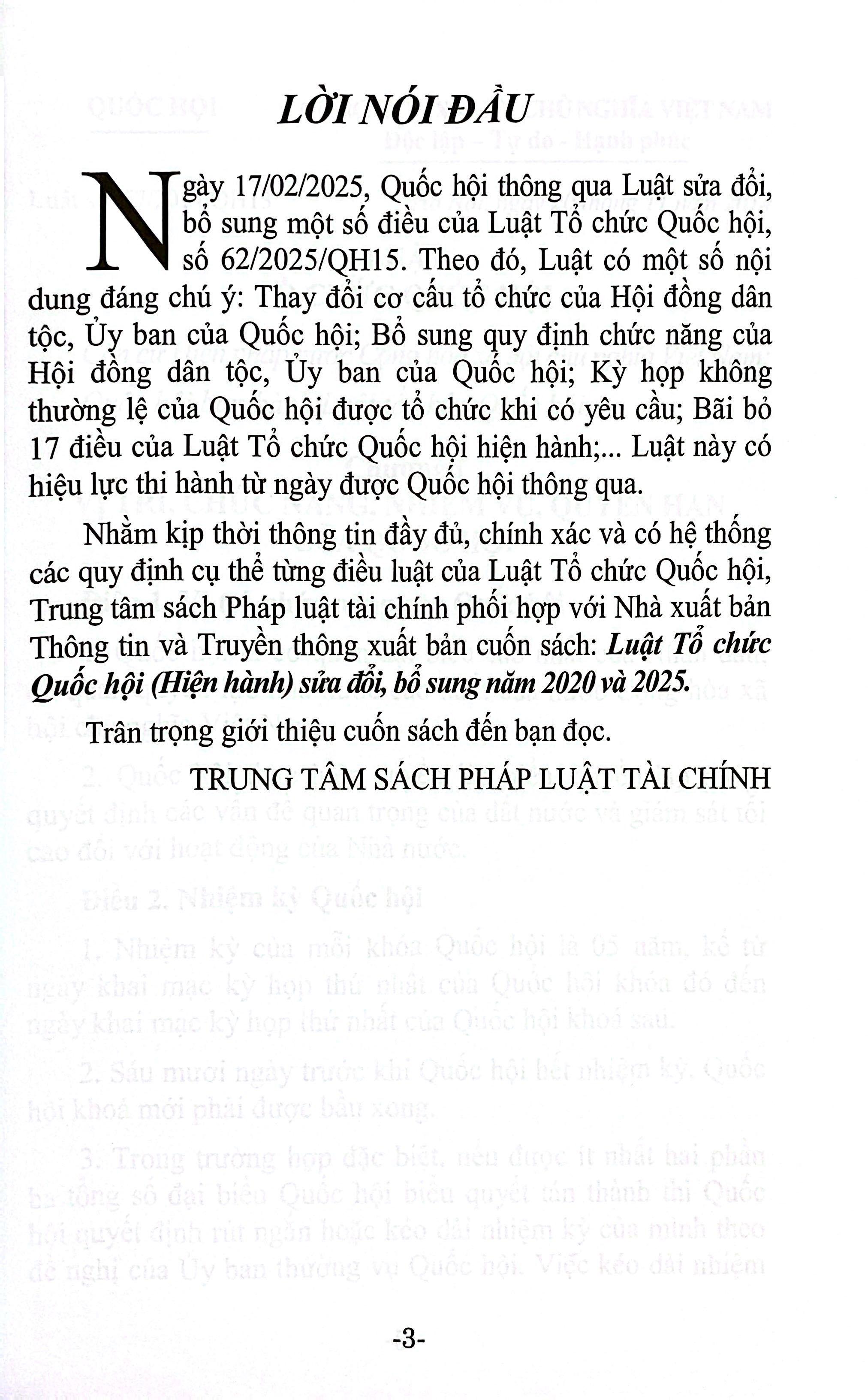 Sách - Luật Tổ Chức Quốc Hội (Hiện Hành) (Sửa Đổi, Bổ Sung Năm 2020 Và 2025)