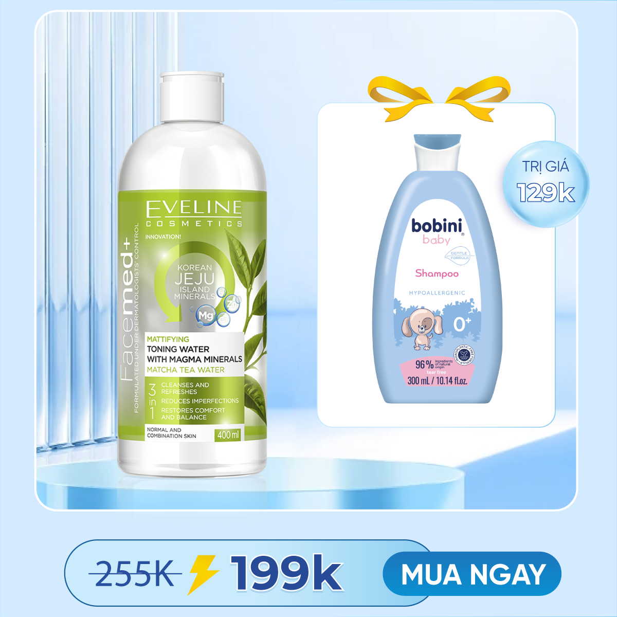 [Tặng kèm mặt nạ Daliv] Nước hoa hồng kiềm dầu khoáng chất Magma Eveline Facemed 400ml