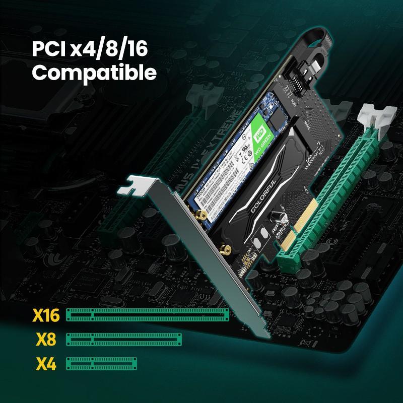 Cạc mở rộng UGREEN PCIE sang M2 NVMe M.2 PCI 32Gbps PCI-E x4/8/16 M&B Key SSD