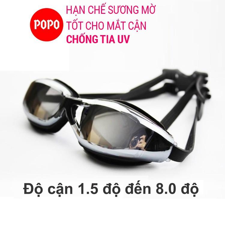 Kính bơi cận cho người lớn nam nữ có độ từ 1.5 độ đến 8.0 độ POPO mắt kiếng bơi cận thị tráng gương chống UV