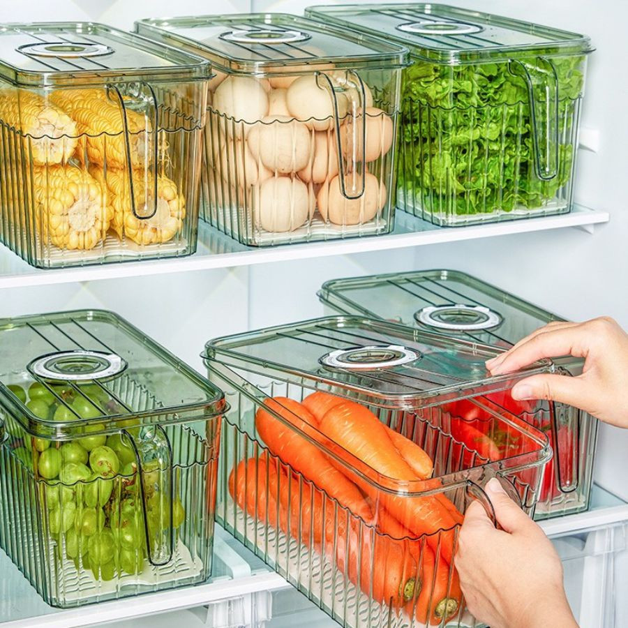 Hộp Nhựa Đựng Thực Phẩm Tủ Lạnh Cao Cấp Có Tay Cầm, Hộp Nhựa Đựng Đồ Trong Suốt, Có Nắp - Hàng chính hãng