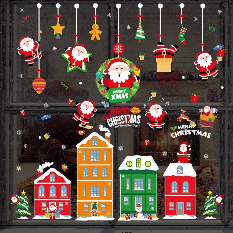Combo Decal trang trí Noel - THÀNH PHỐ phối RÈM noel nhí đỏ