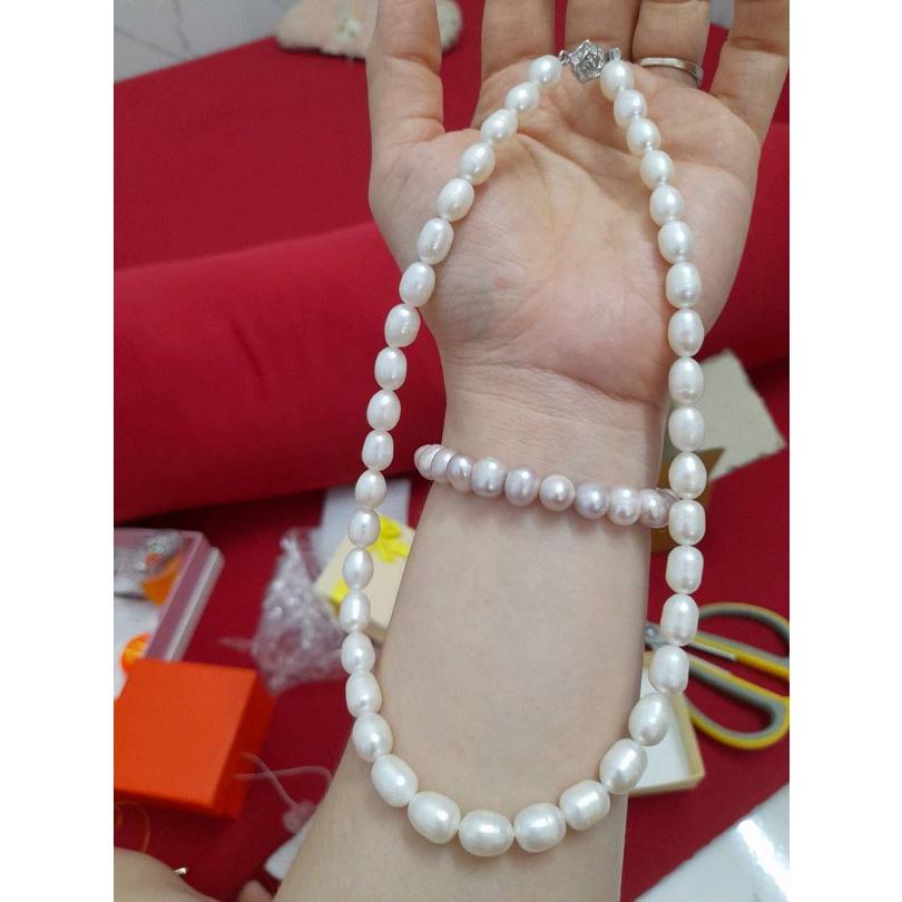 Vòng Cổ Hạt Gạo Màu Trắng 8 Ly Độ Sáng 4A, Dây Chuyền Ngọc Trai Nước Ngọt Tự Nhiên Sang Trọng - Ngọc Trai Trường Thịnh