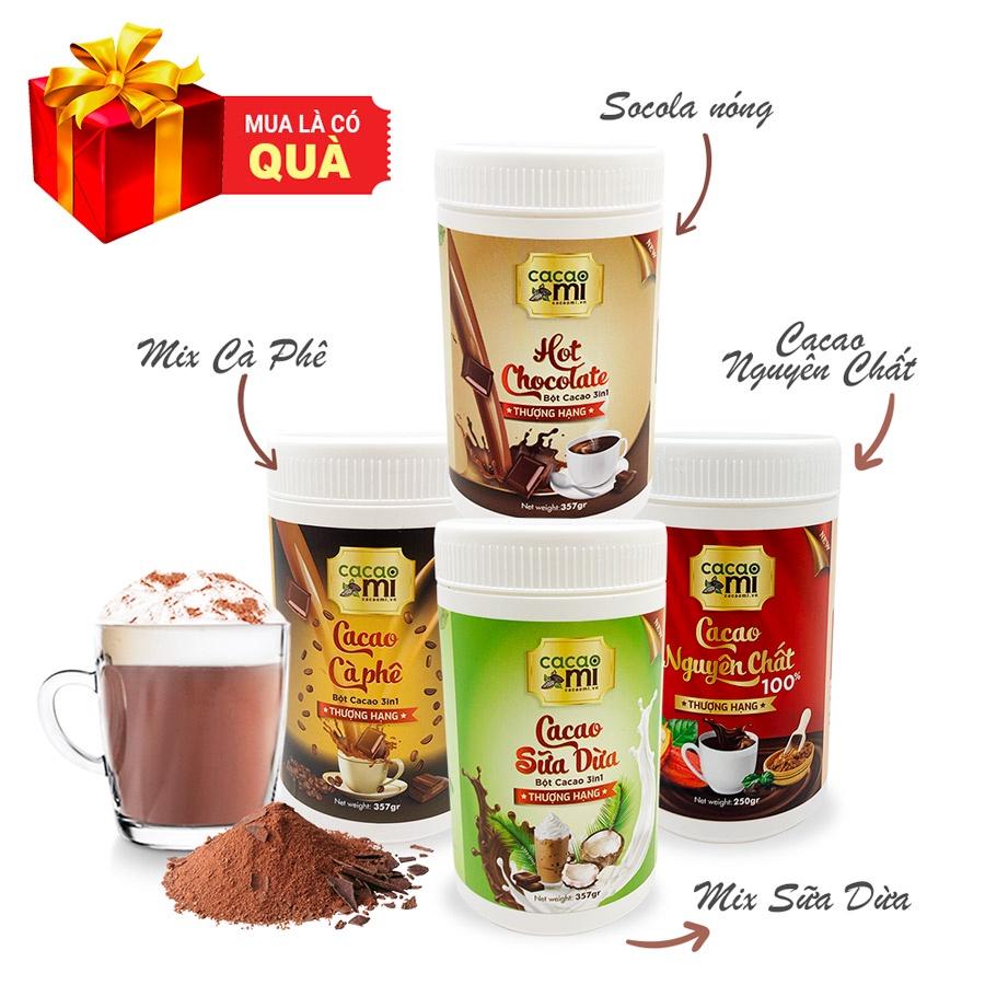 Bột cacao thuần chay đậm đà ca cao nguyên chất mix 4 vị cà phê, sữa dừa, socola - Thức uống hỗ trợ tim mạch, trí nhớ