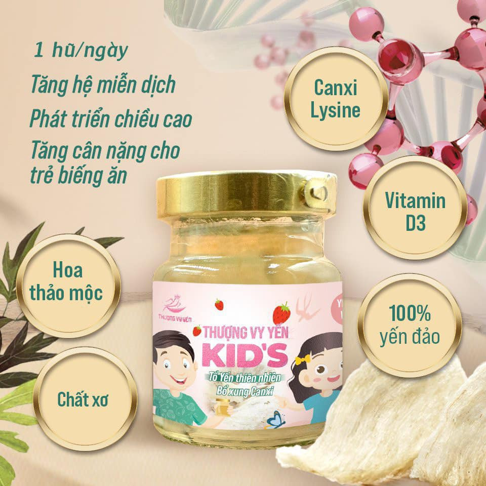 Yến sào Cao cấp Thượng Vy Yến Kid's chưng sẵn dành cho trẻ em (3 lọ x 80ml/ Hộp) sản phẩm thích hợp cho trẻ em từ 1 tuổi trở lên.