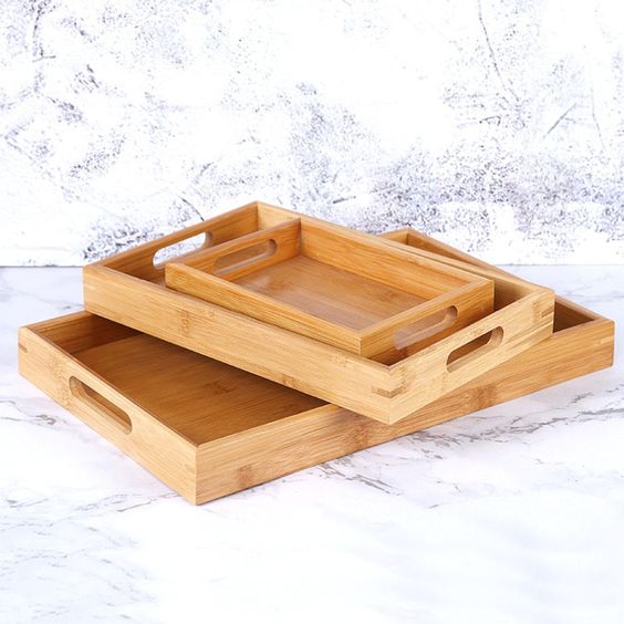 Khay tre hình chữ nhật ECOHUB đựng trà bánh nhiều size