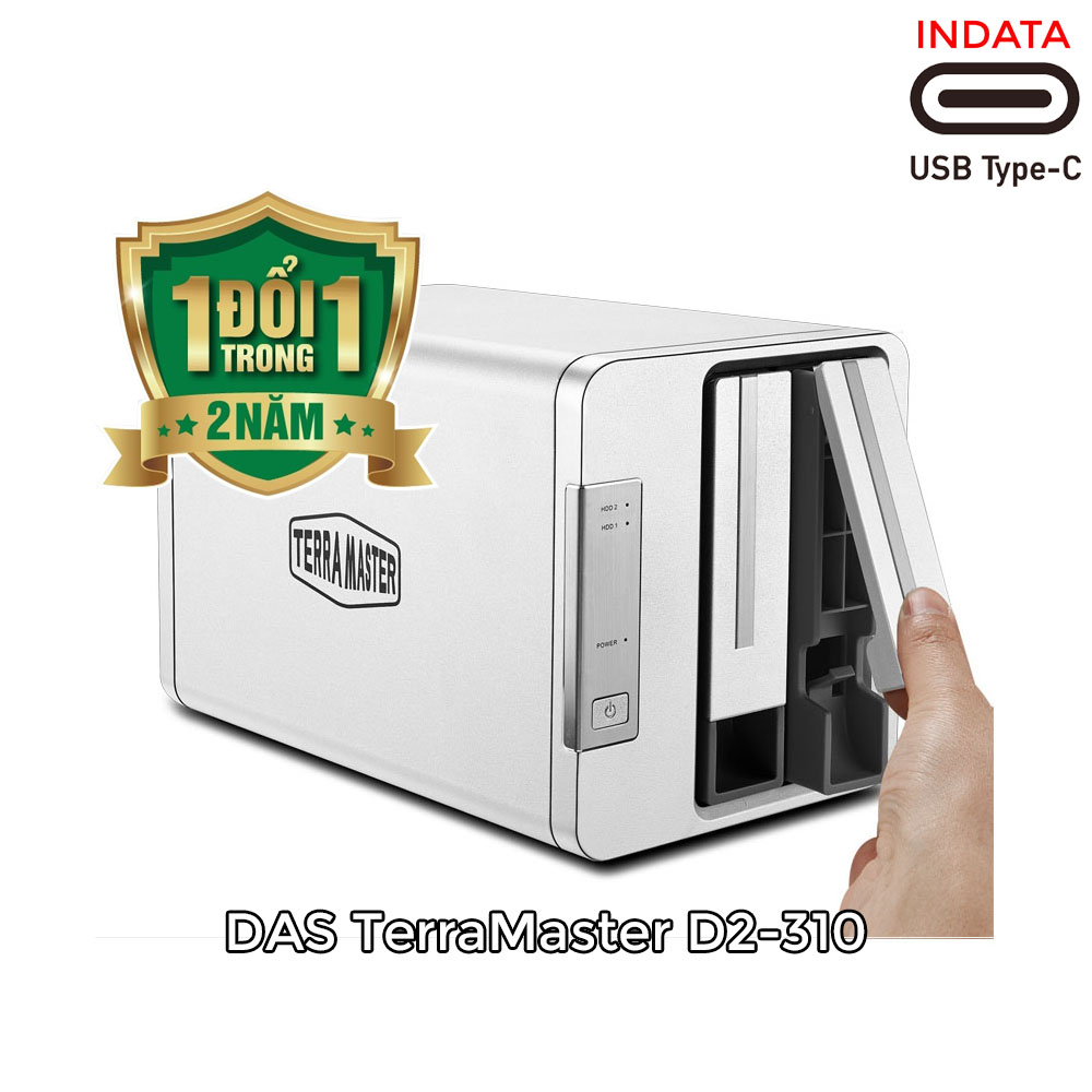 Bộ lưu trữ dữ liệu DAS TerraMaster D2-310 USB Type-C, 2 khay ổ cứng RAID 0,1,JBOD,Single - Hàng chính hãng