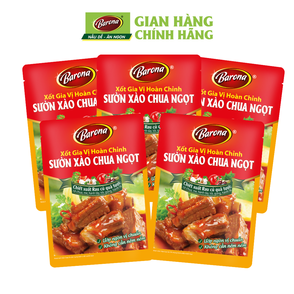 Combo 5 Gói Gia Vị Sườn Xào Chua Ngọt Barona 80g ướp ngon chuẩn vị không cần nêm nếm