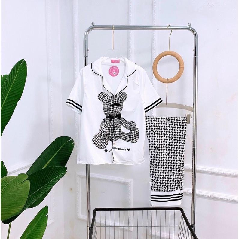 Bộ Ngủ Nữ Lụa Mặc Nhà Dễ Thương, Pijama Lụa Mango Cộc Tay Quần Dài Kiểu Dáng Hàn Quốc Cao Cấp