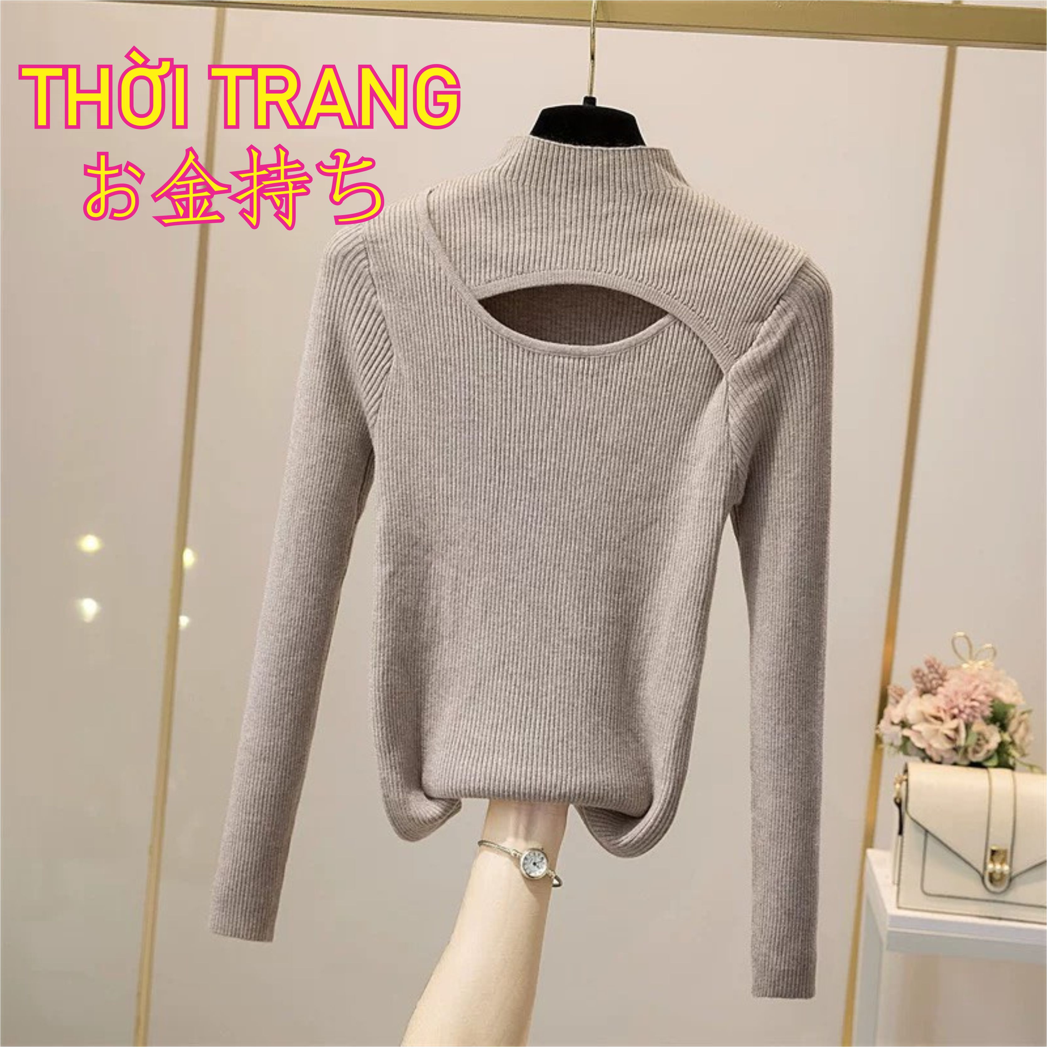 Áo Len Nữ Kiểu Khoét Ngực Dài Tay Chất Liệu Len Tăm Hàng Quảng Châu 503