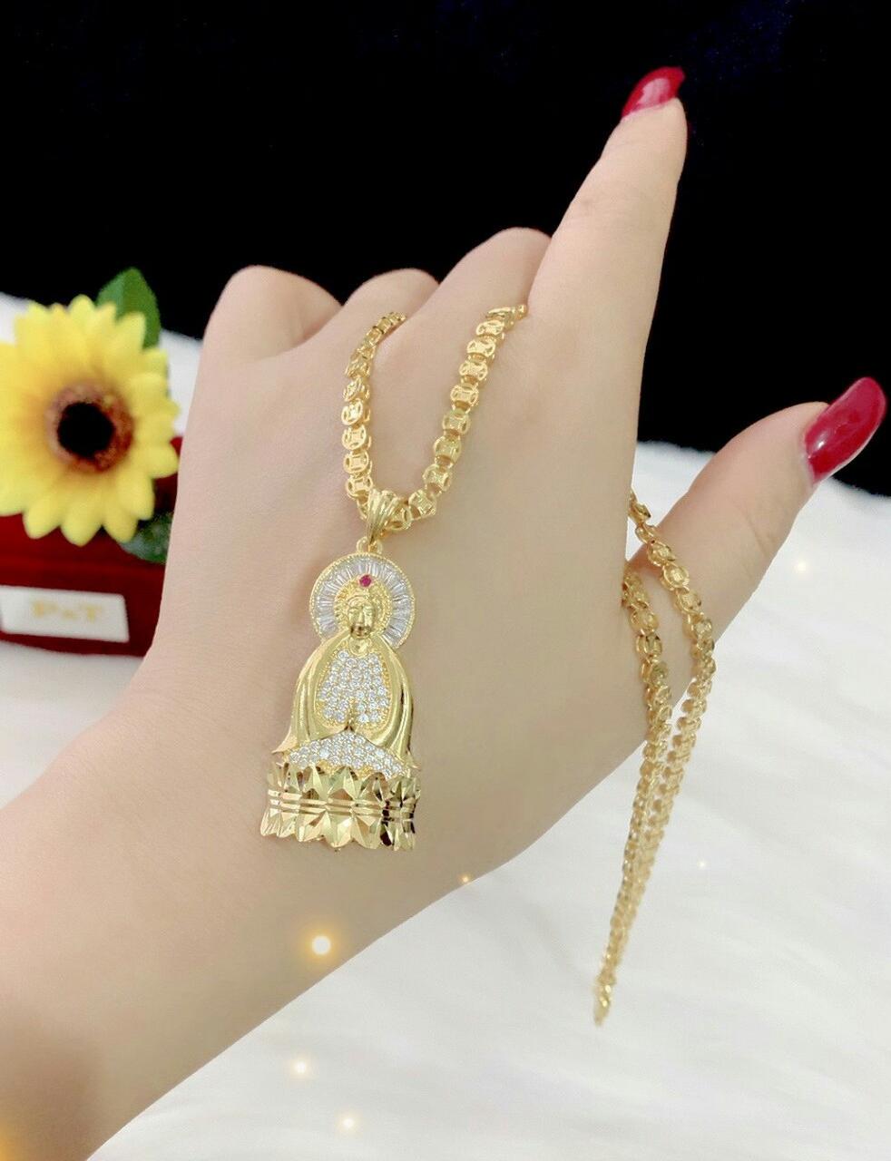 Dây chuyền nữ mặt mẹ quan âm may mắn xi dát vàng 18k