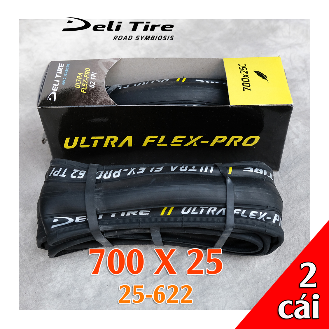 Vỏ xe đạp 700x25 (25-622) tanh lụa, gai trơn S-205 Deli-Tire Ultra Flex - cặp 2 cái lốp xe đạp