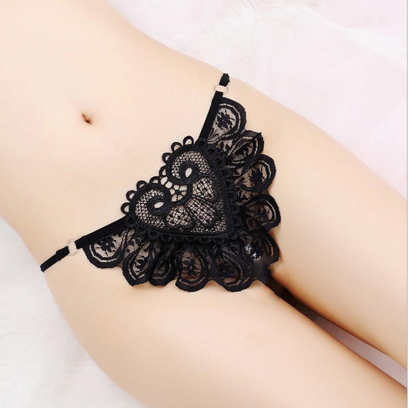 Quần Lót Ren Lọt Khe Siêu Sexy Gợi Cảm Có Hạt Xẻ Đáy - Đen