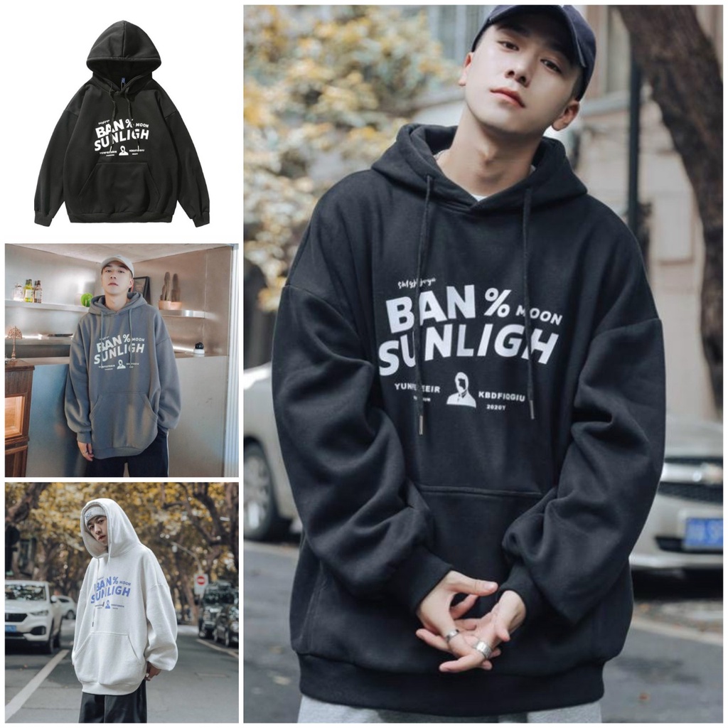 Áo Hoodie BAN % Form Rộng Unisex Hàn Quốc - Khoác Nỉ Có Nón Mũ 2 Lớp Cặp Đôi Nam Nữ Chống Nắng Thu Đông