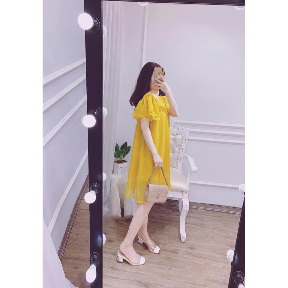 Đầm váy bầu dự tiệc thiết kế dáng suông chất von siêu nhẹ