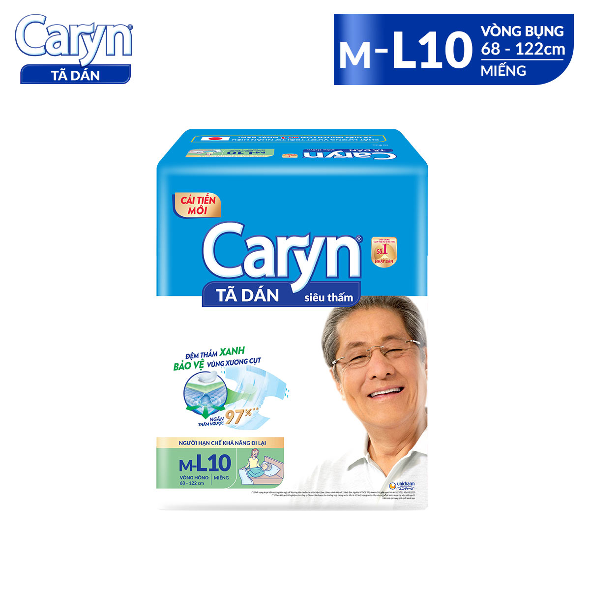 Tã Dán Người Lớn Caryn Siêu Thấm Size ML - 10 Miếng/20 Miếng/40 Miếng Dành Cho Người Hạn Chế Khả Năng Đi Lại