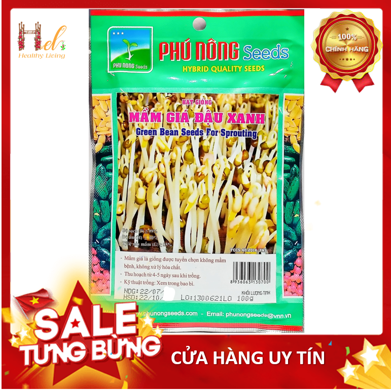 PN - Hạt Giống Mầm Giá Đậu Xanh (100g / Gói) - Trồng Rau Xanh Rau Sạch Bằng Đất Sạch, Mùn Dừa và Phân Hữu Cơ