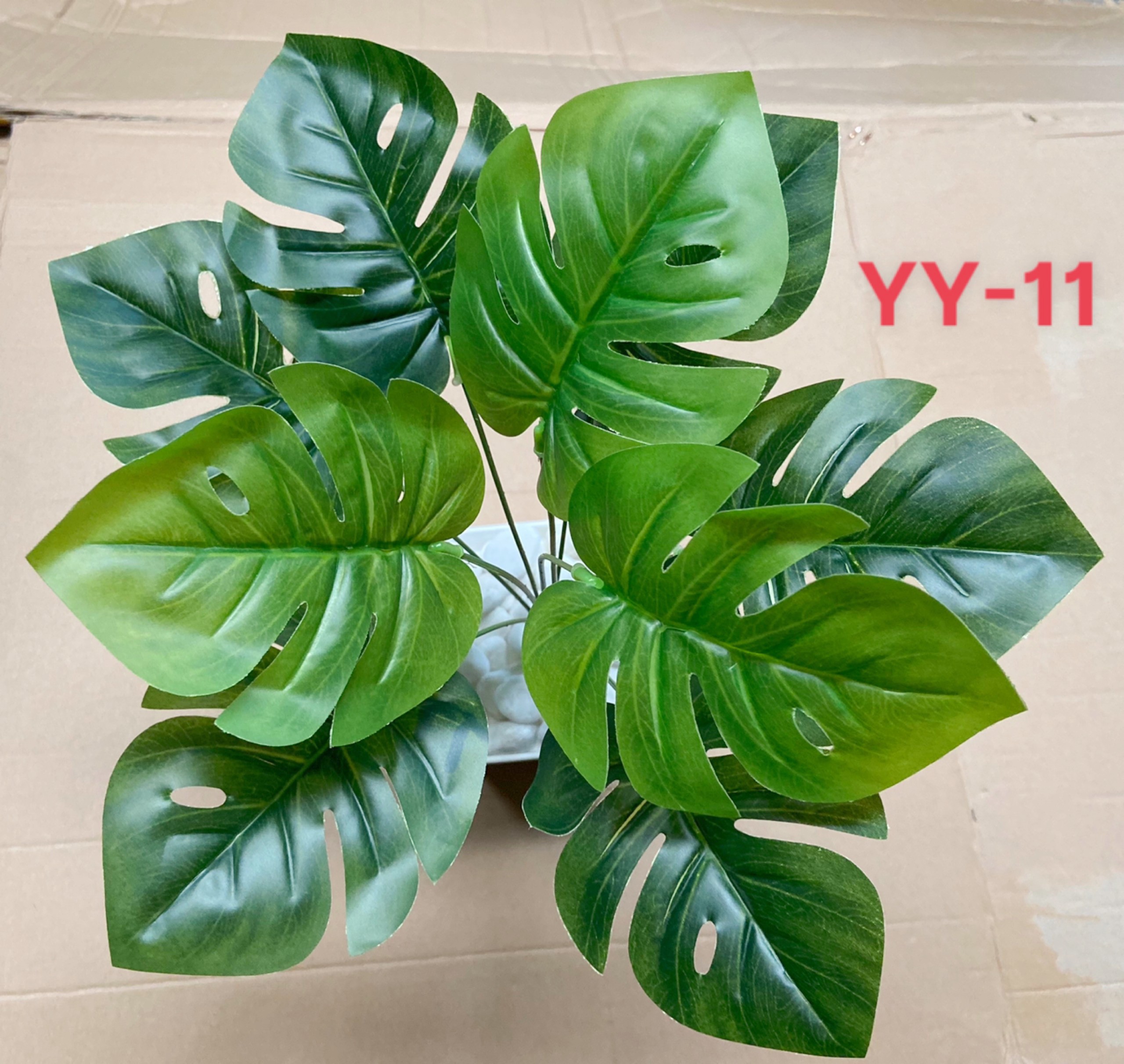 Cây giả trang trí, cây trầu bà lá xẻ giả trang trí, cắm chậu, làm tiểu cảnh 9 lá, 40cm - YY-11
