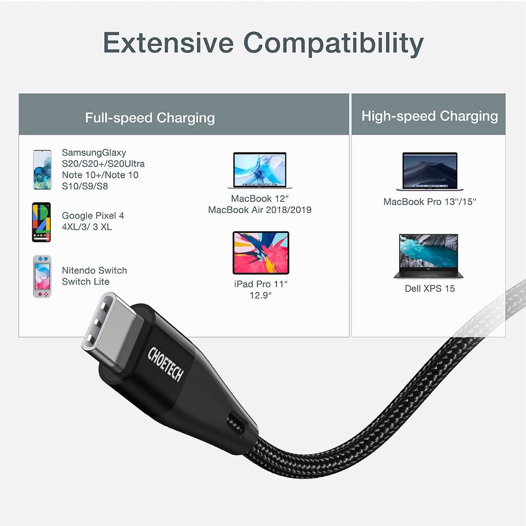 Cáp Sạc Nhanh USB Type C To Type C 60W Dài 1.2M CHOETECH XCC-1003