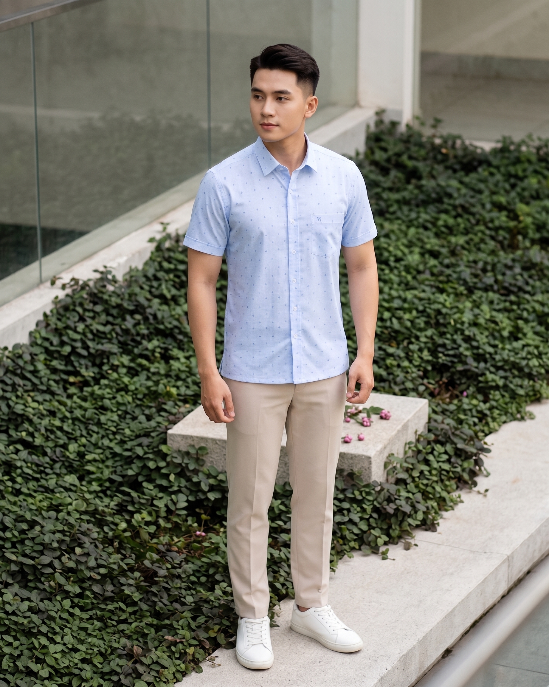 Áo sơ mi Khatoco tay ngắn (L,XL)