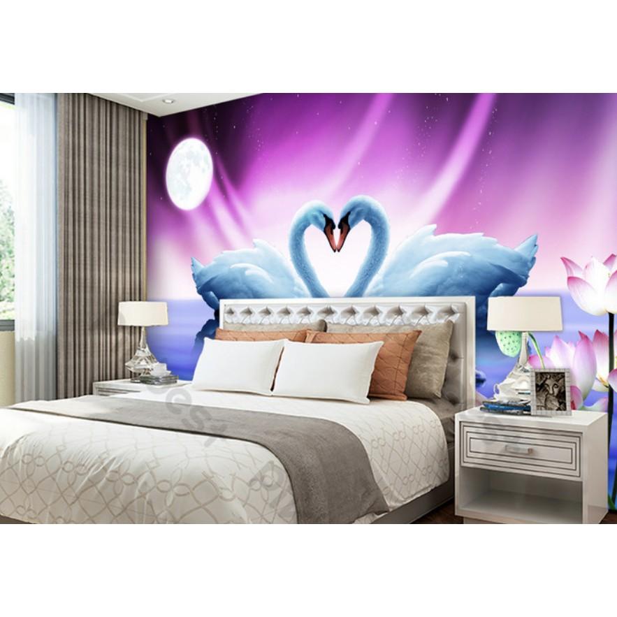 Tranh dán tường 3d hiện đại phòng khách phòng ngủ đôi thiên nga hạnh phúc(tích hợp sẵn keo) MS639389 (kích thước lớn)