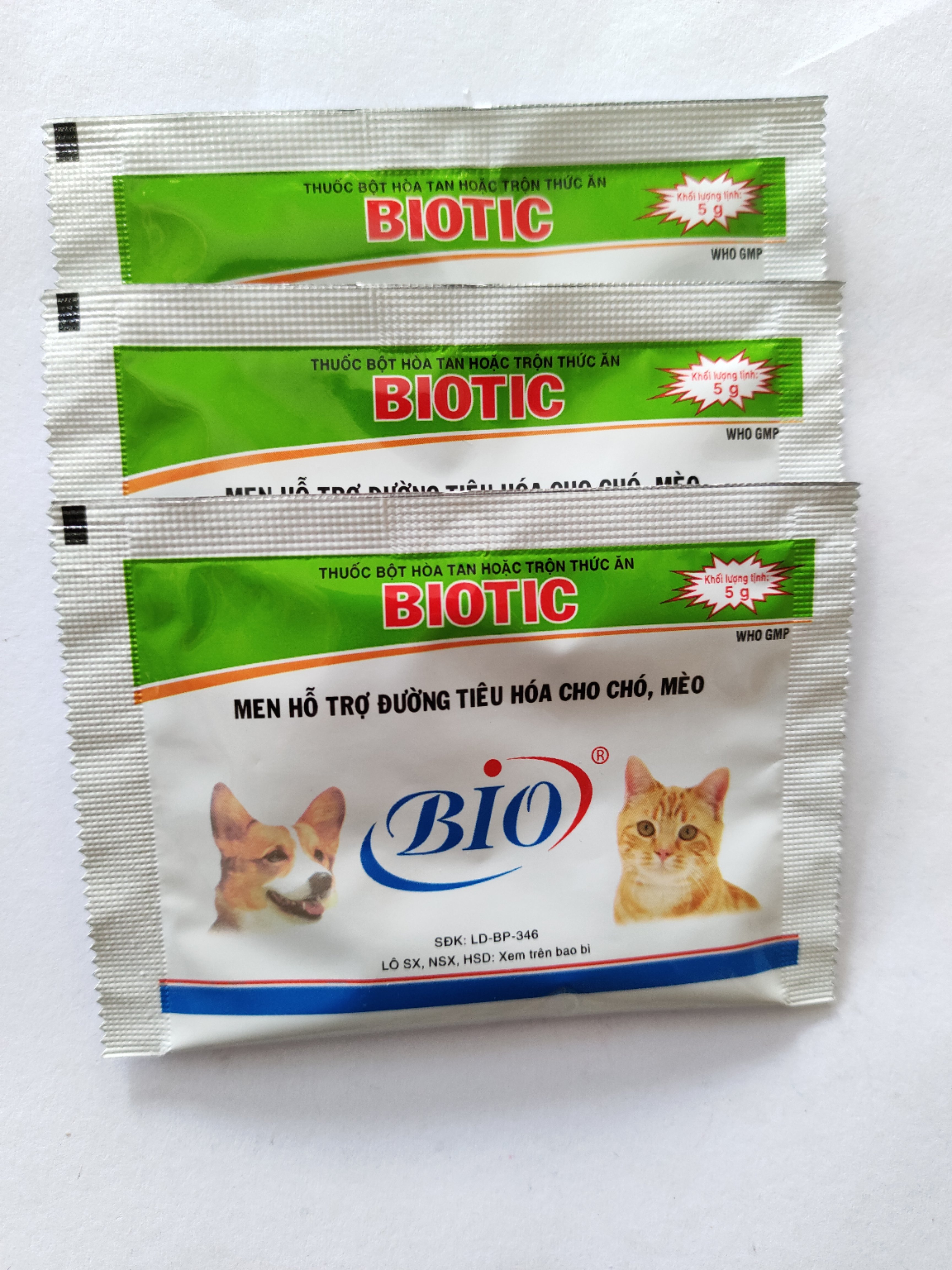 BIOTIC CHÓ MÈO 5G Thuốc bột hoà tan hoặc trộn thức ăn men hỗ trợ đường tiêu hoá cho chó mèo