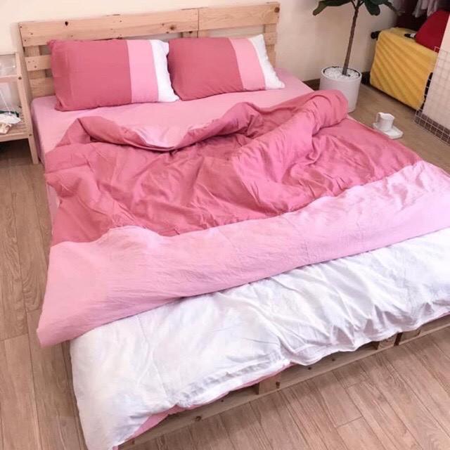 Bộ chăn ga cotton đũi cao cấp nhập khẩu Hàn Quốc pha màu 4 món chất mát lạnh