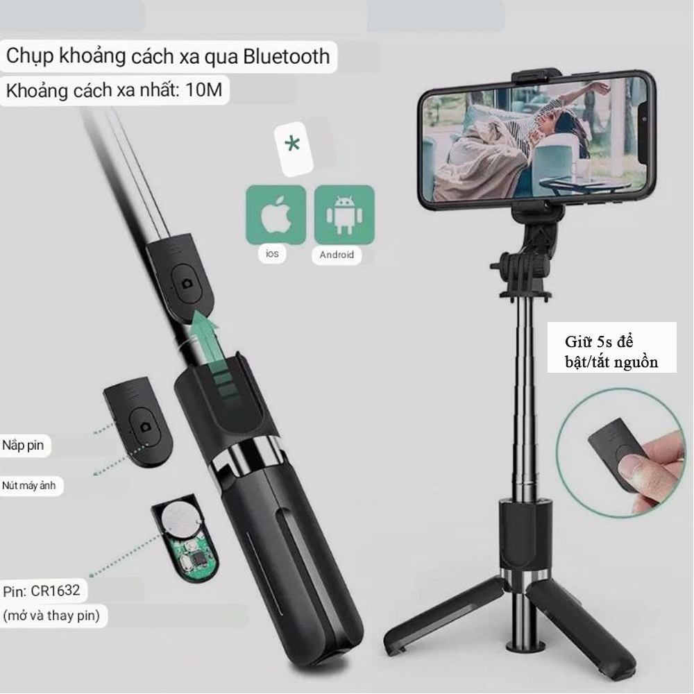 Gậy chụp ảnh 3 chân tripod có khiển từ xa thu dài ngắn selfie mọi lúc mọi nơi