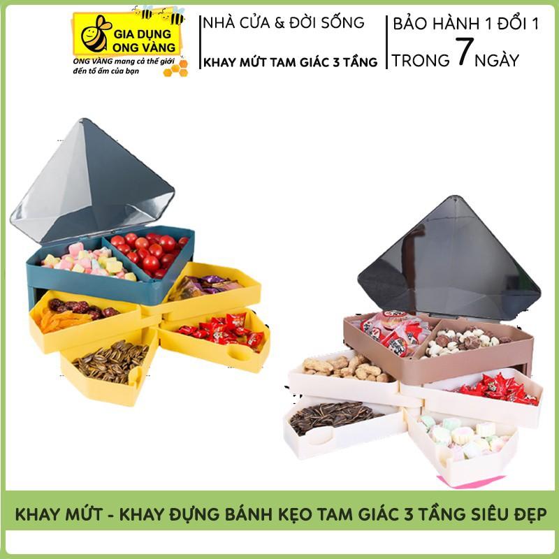 Khay Mứt Tết, Khay Đựng Mỹ Phẩm, Khay Đựng Đồ Sang Chảnh 3 Tầng Tam Giác Cao Cấp Cho Bàn Làm Việc, Bàn Uống Nước