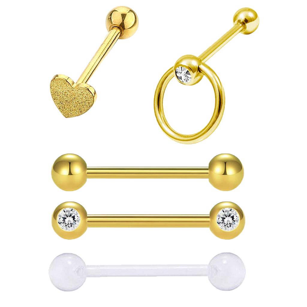 5 Pieces Stainless Steel Nose Lip Tongue Eyebrow Tragus Piercing Body Jewelry 14g for Women Men